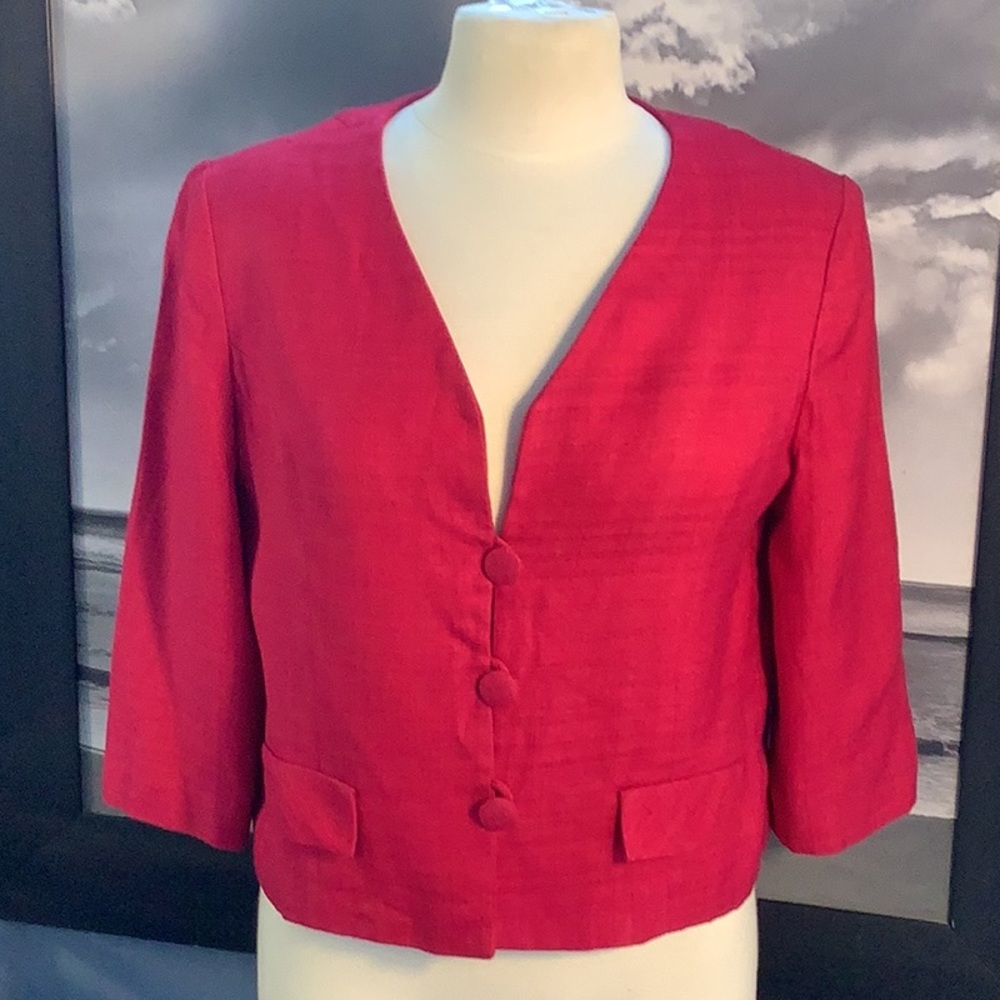 Vintage Davidson’s Joan Leslie Kasper Cropped Pink 3/4 Sleeve Blazer Jacket Sz M